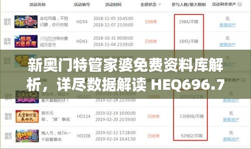 新奥门特管家婆免费资料库解析，详尽数据解读 HEQ696.79先锋版