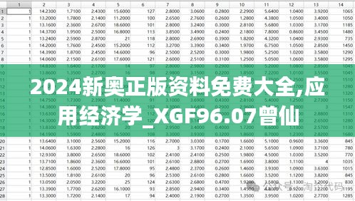 2024新奥正版资料免费大全,应用经济学_XGF96.07曾仙